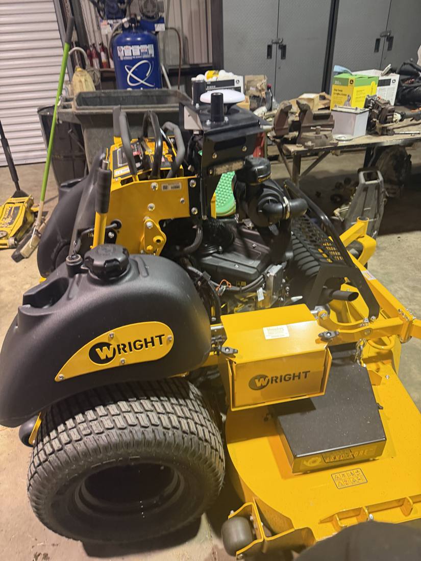 Wright commercial mower in the Hebert's Repairs shop